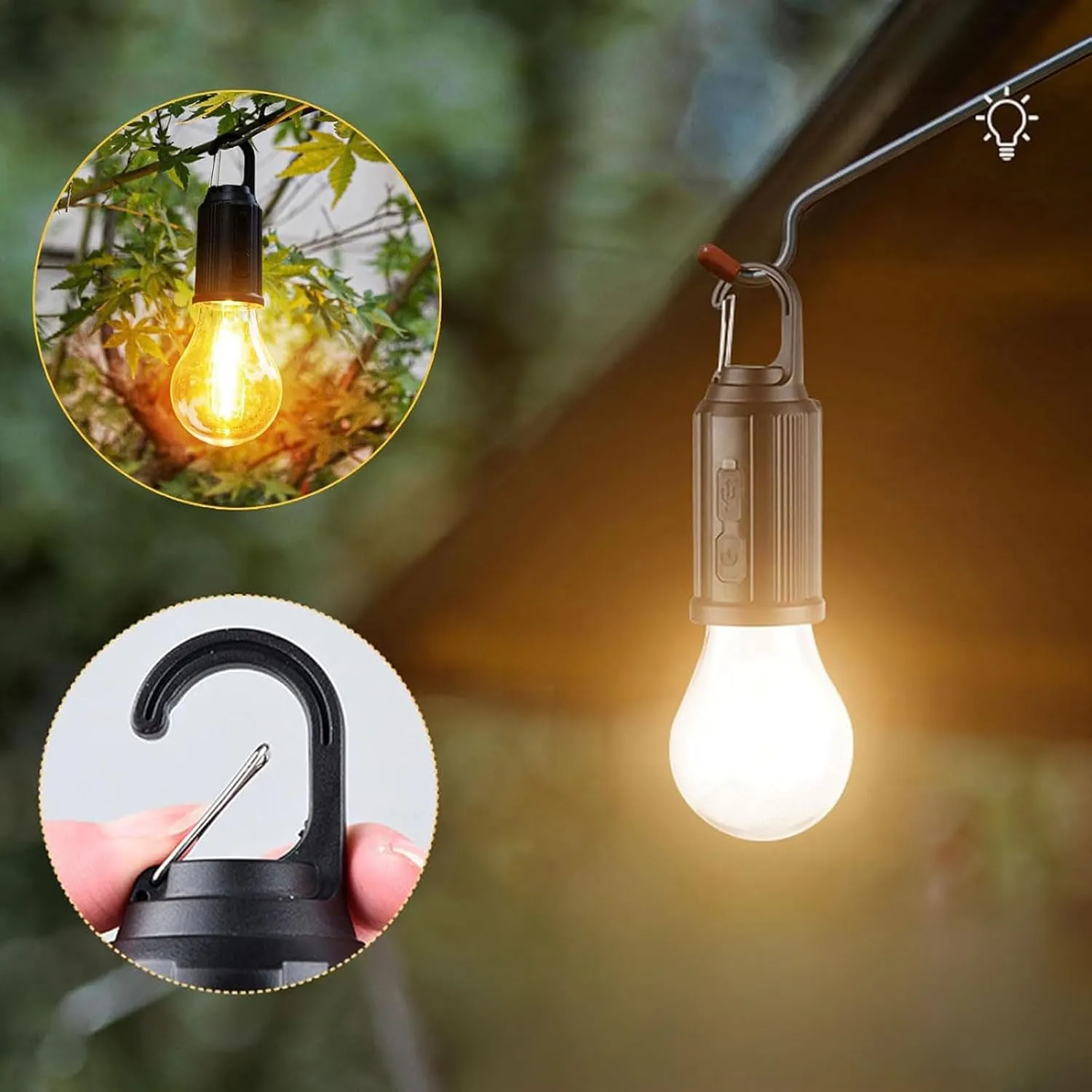 Solar Rechargeable Hooked Camping Light, Multi-Functional Waterproof Solar Tent Lights, USB Rechargeable Led Camping Lantern,Portable Clip Hook Indoor ＆ Outdoor Hanging Lantern (Flat Bottom Style, 2)