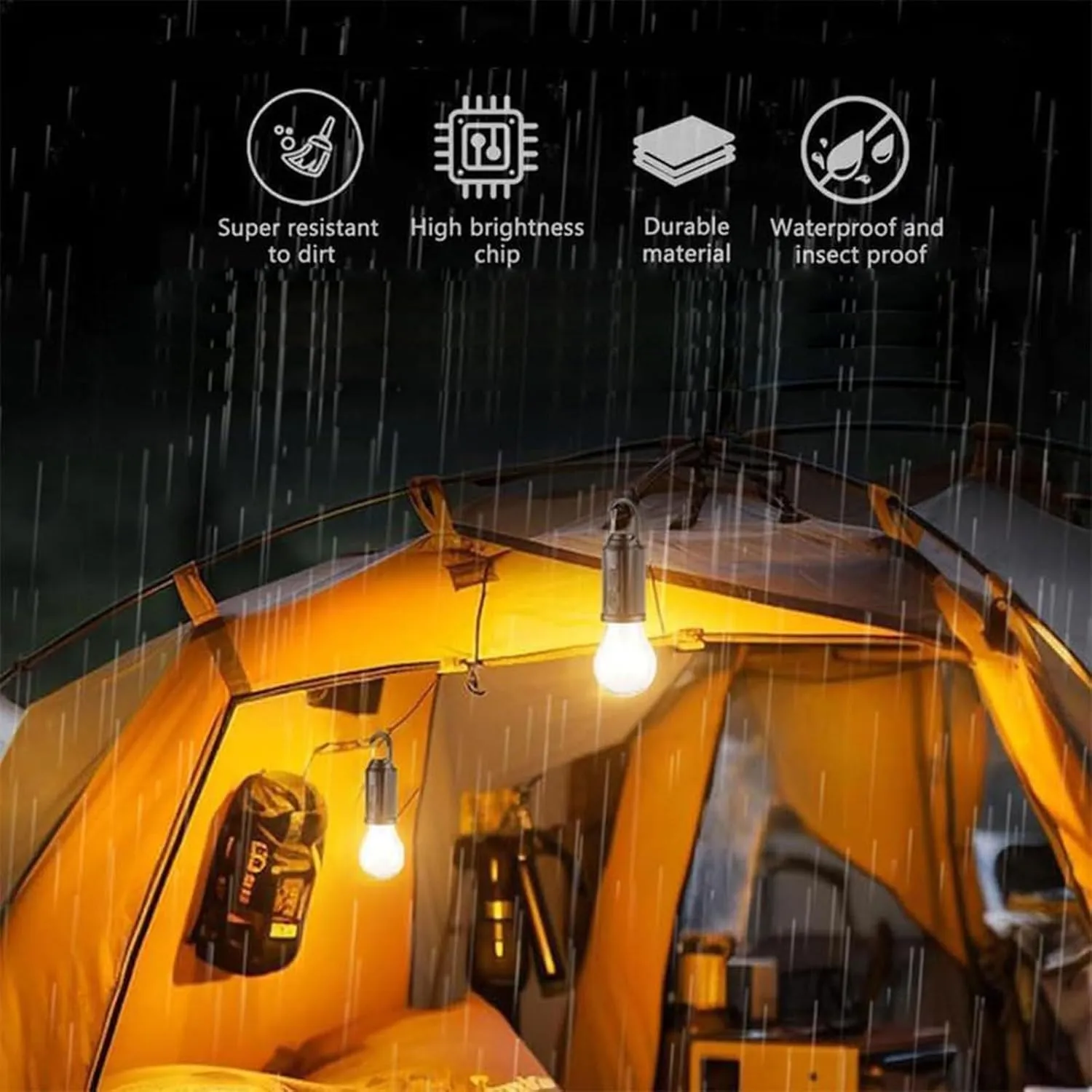 Solar Rechargeable Hooked Camping Light, Multi-Functional Waterproof Solar Tent Lights, USB Rechargeable Led Camping Lantern,Portable Clip Hook Indoor ＆ Outdoor Hanging Lantern (Flat Bottom Style, 2)