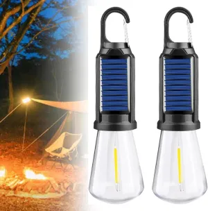 Solar Rechargeable Hooked Camping Light, Multi-Functional Waterproof Solar Tent Lights, USB Rechargeable Led Camping Lantern,Portable Clip Hook Indoor ＆ Outdoor Hanging Lantern (Flat Bottom Style, 2)