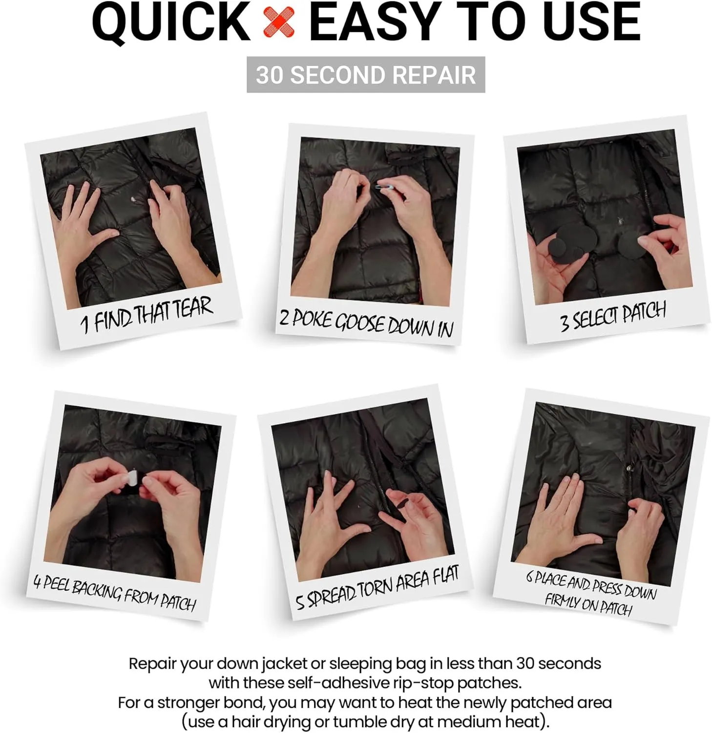 Space - Self-Adhesive Down Jacket Repair Patches | Waterproof, Tear-Resistant, Pre-Cut Patches | 9-Piece Set for Outdoor Gear, Sleeping Bags & Tents