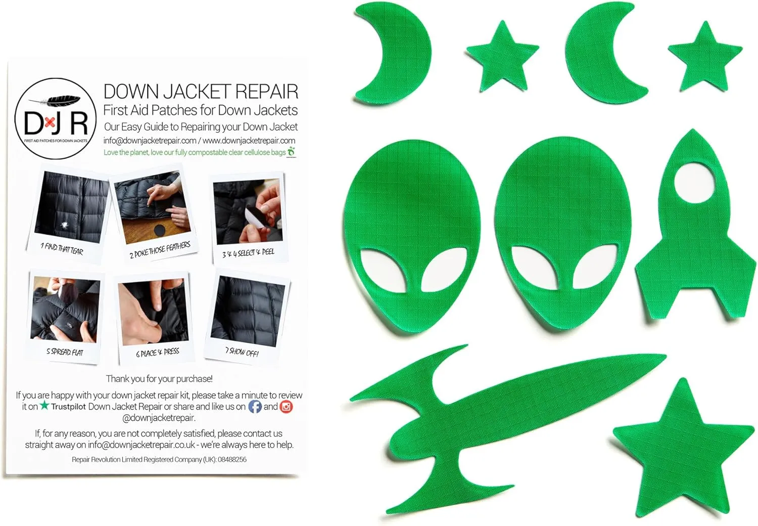 Space - Self-Adhesive Down Jacket Repair Patches | Waterproof, Tear-Resistant, Pre-Cut Patches | 9-Piece Set for Outdoor Gear, Sleeping Bags & Tents