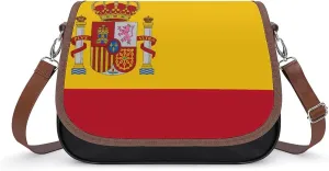 Spain Flag Women's Crossbody Bag Leather Medium Shoulder Handbag Fashion Tote Purse with Adjustable Strap