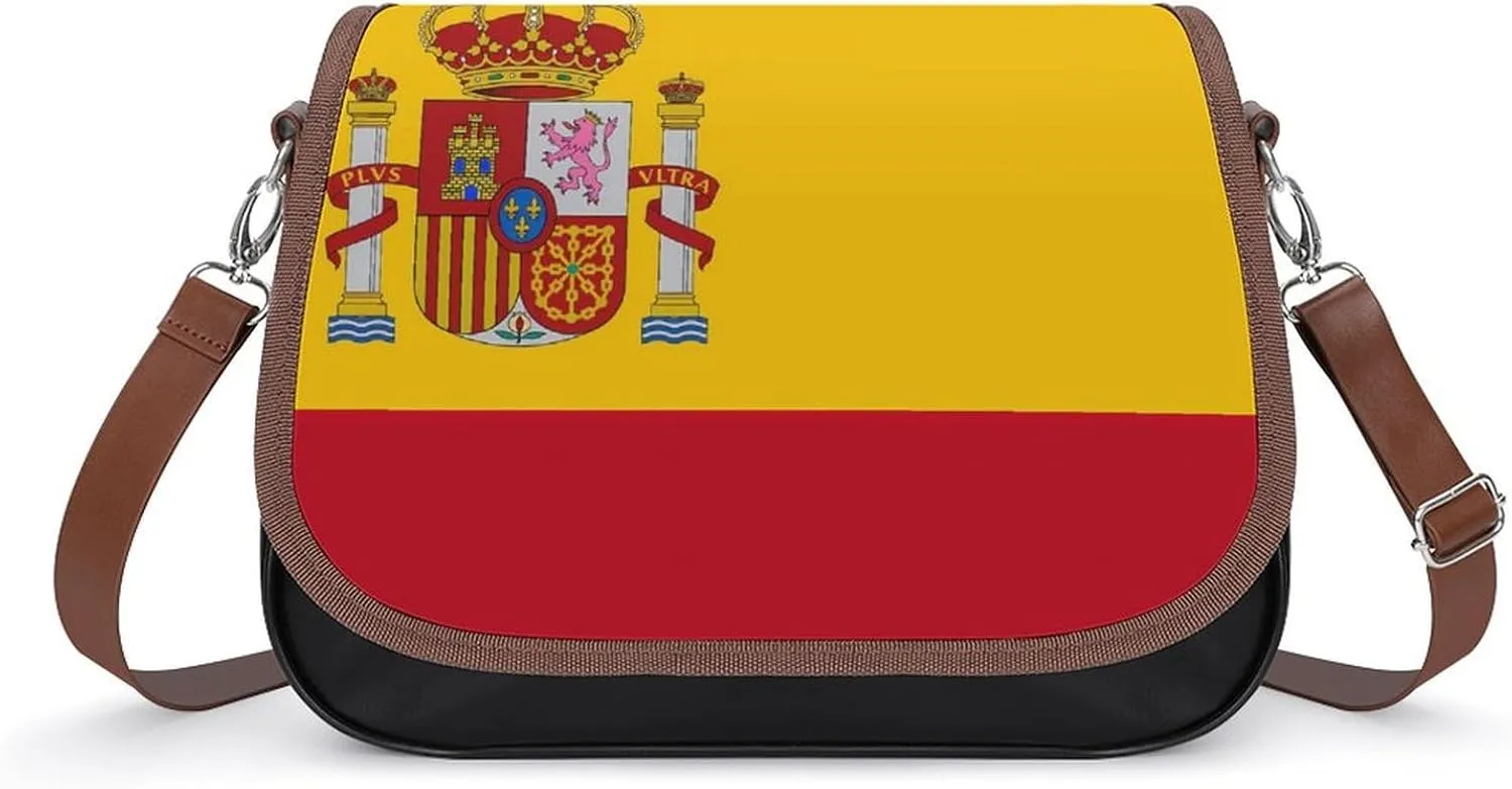 Spain Flag Women's Crossbody Bag Leather Medium Shoulder Handbag Fashion Tote Purse with Adjustable Strap