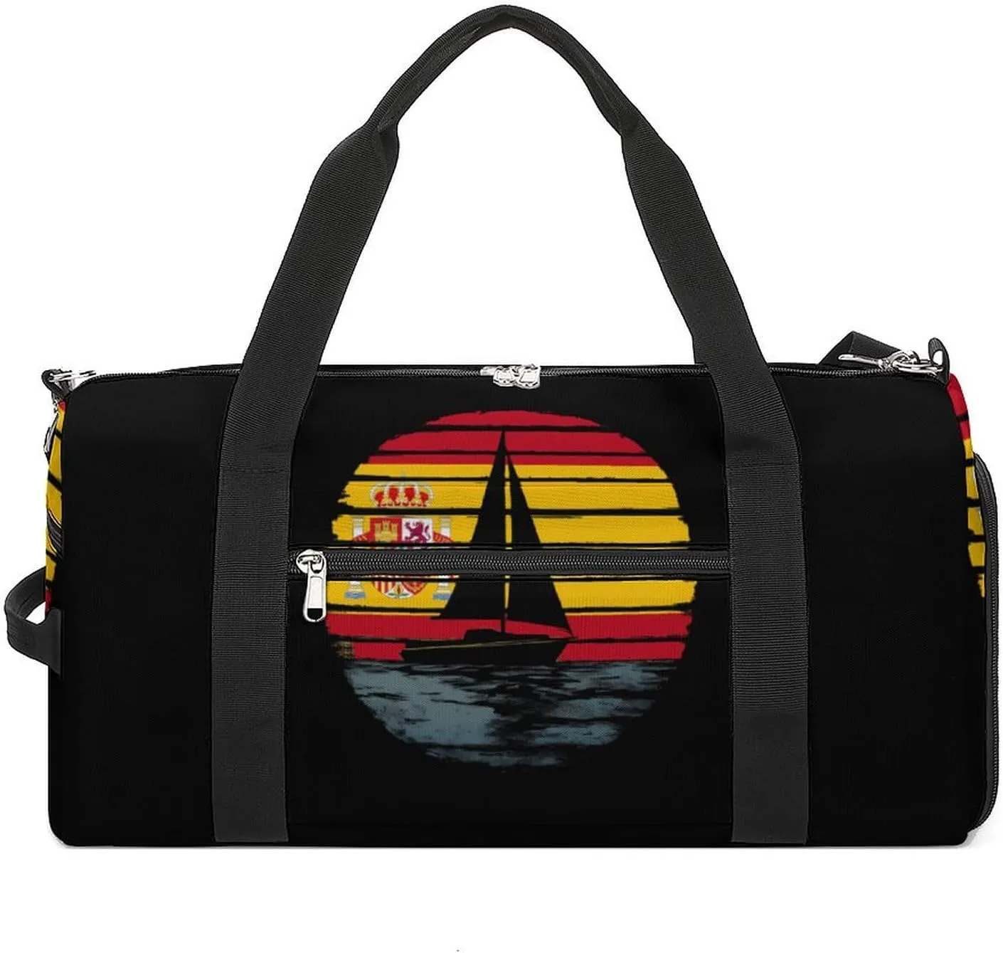 Spanish Flag Sailing Sailboat Ship Unisex Gym Bag Waterproof Sports Duffels Travel Gear With Laundry Shoe Compartment