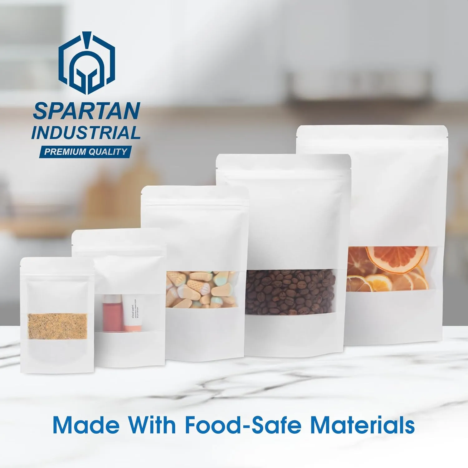 Spartan Industrial - 3.5" X 5.5" White Resealable Stand-Up Pouches - Pack of 1000 Small Smell-Proof Food Pouch Bags for Packaging, Pet Treats, Cosmetics, and More