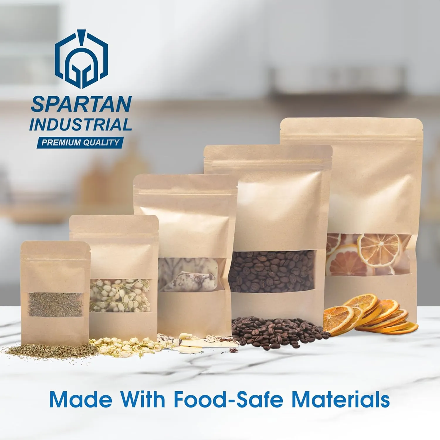 Spartan Industrial - 6" X 9" Kraft Zip Top Food Storage Bags - Pack of 100 Smell-Proof Resealable Pouches for Packaging Coffee, Tea, Spices, Snacks, and More