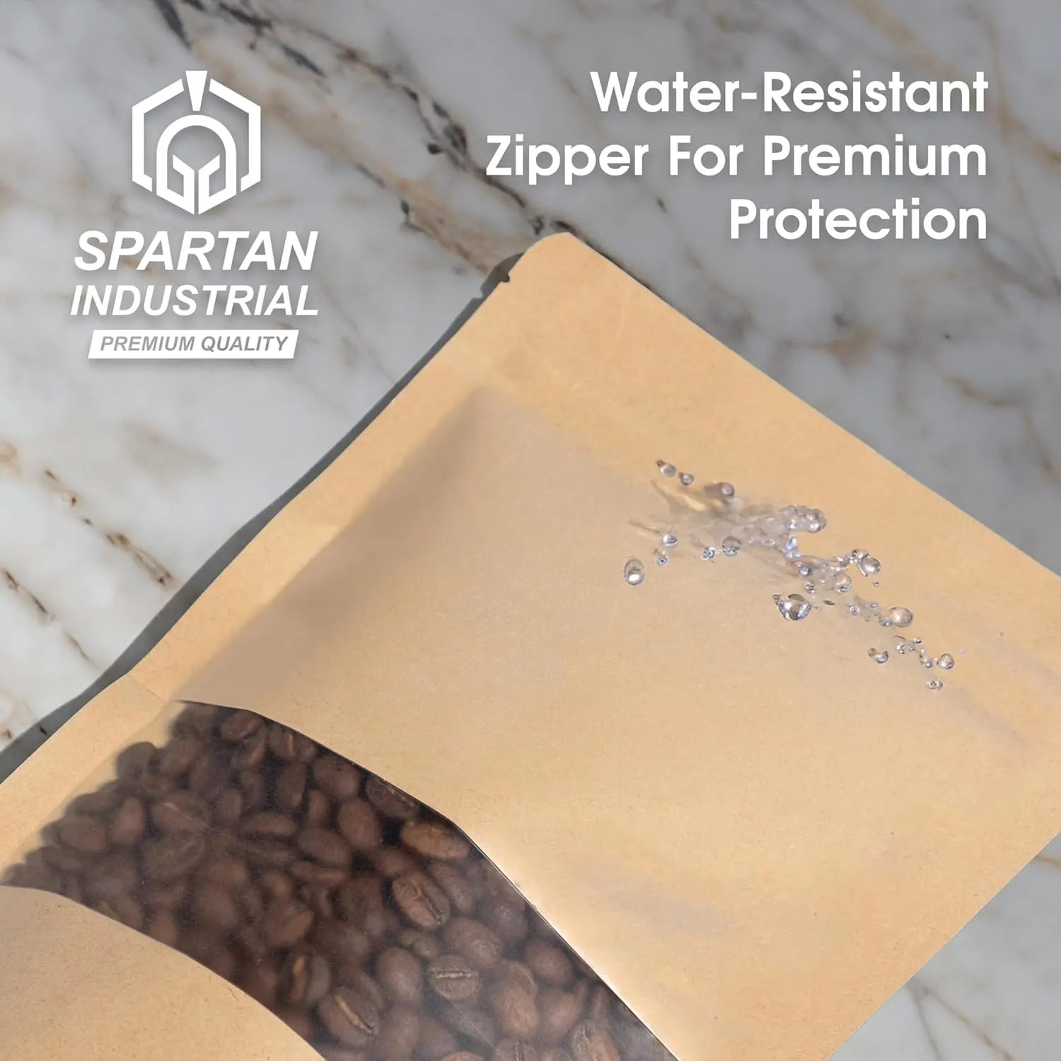 Spartan Industrial - 6" X 9" Kraft Zip Top Food Storage Bags - Pack of 100 Smell-Proof Resealable Pouches for Packaging Coffee, Tea, Spices, Snacks, and More