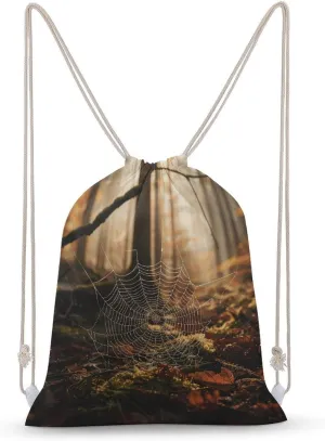 Spider Web on The Ground Drawstring Backpack for Women Men Drawstring Bag for Travel Swimming Sports Gym Bag