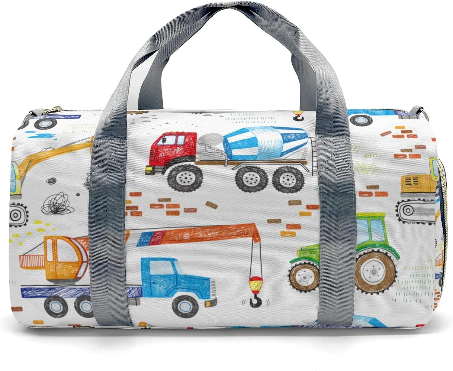 Sport Player Gym Bags Travel Duffle Bag,Construction Trucks Tractor Crane Weekender Duffel Bag with Shoe Compartment,Personalized Workout Duffle Sports Bag