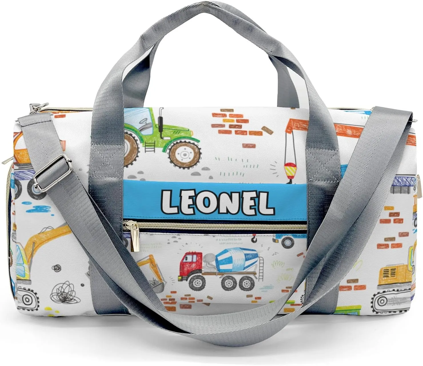 Sport Player Gym Bags Travel Duffle Bag,Construction Trucks Tractor Crane Weekender Duffel Bag with Shoe Compartment,Personalized Workout Duffle Sports Bag