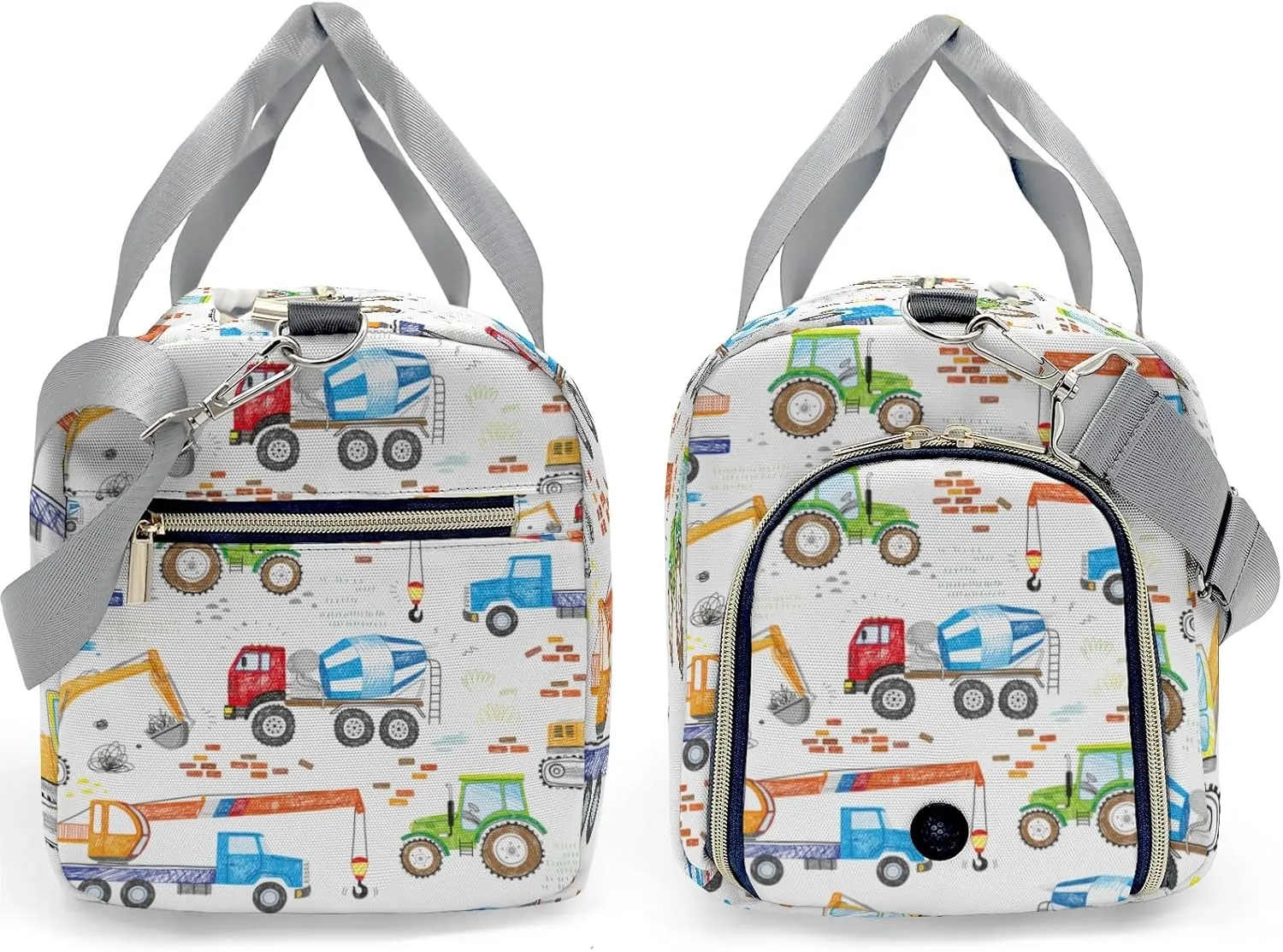 Sport Player Gym Bags Travel Duffle Bag,Construction Trucks Tractor Crane Weekender Duffel Bag with Shoe Compartment,Personalized Workout Duffle Sports Bag