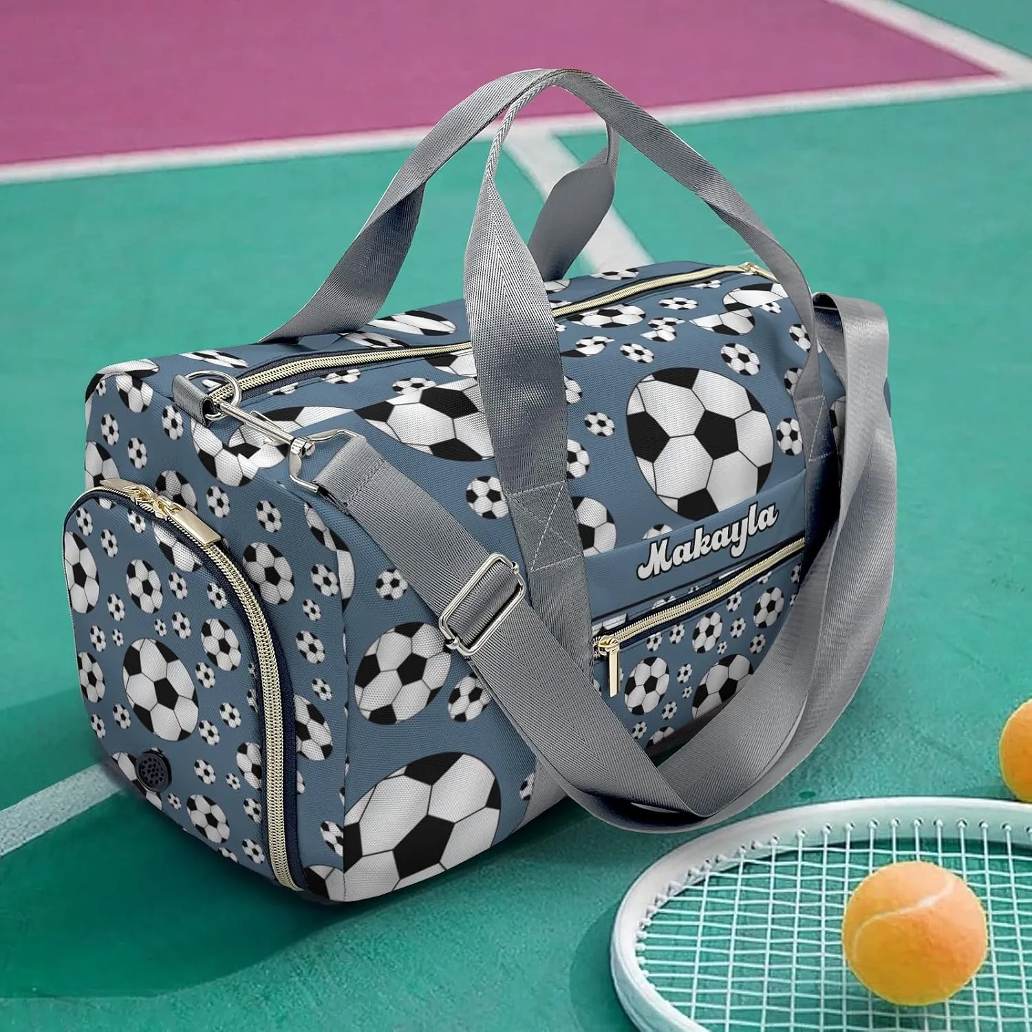 Sport Soccer Balls Aegean Custom Duffel Bag Sports Gym Bags Travel Weekender Overnight Bag for Girls Boys,Personalized Gymnastics Sleepover Bag Lightweight Work Out Bags