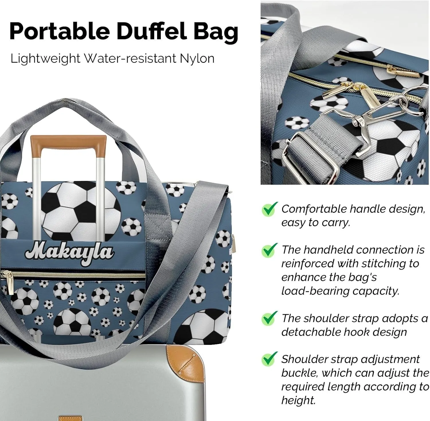 Sport Soccer Balls Aegean Custom Duffel Bag Sports Gym Bags Travel Weekender Overnight Bag for Girls Boys,Personalized Gymnastics Sleepover Bag Lightweight Work Out Bags