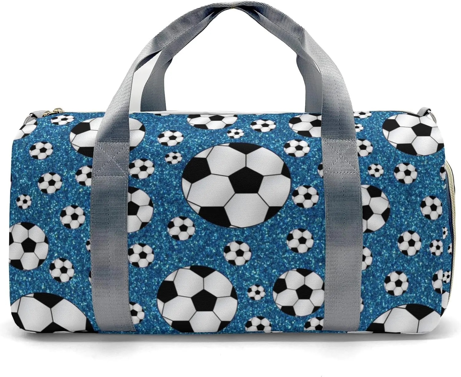 Sport Soccer Balls Blue Color Glitter Personalized Gym Dance Bag for Girls Boys,Custom Name Sport Duffel Bag Weekender Bags Carry On Travel Duffel Bag