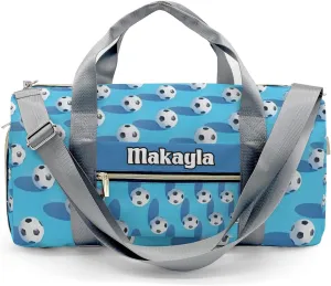 Sport Soccer Balls Blue Personalized Kids Duffel Swim Bag for Boys,Customized Swim Duffle Bag for Boys Man Kids Gifts