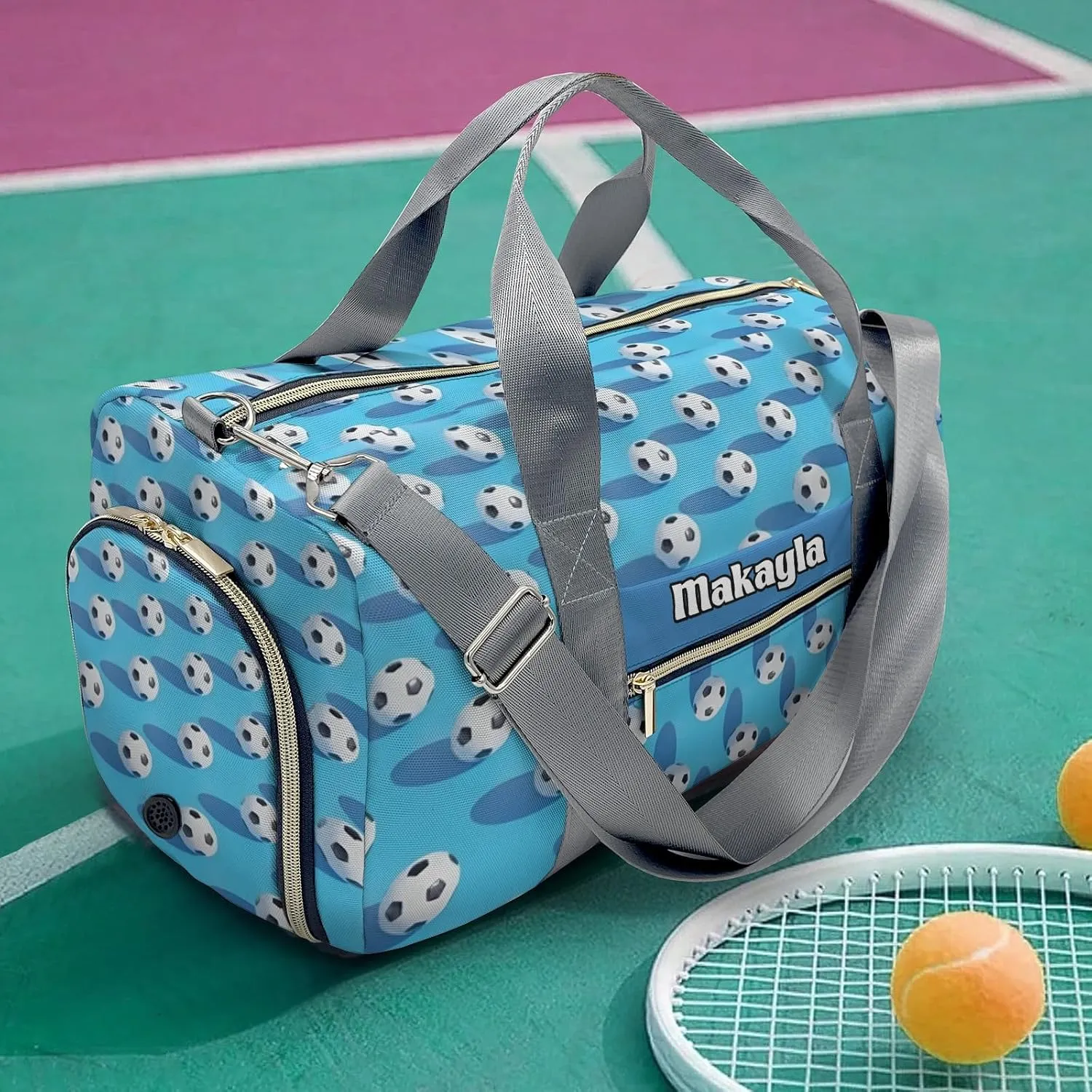 Sport Soccer Balls Blue Personalized Kids Duffel Swim Bag for Boys,Customized Swim Duffle Bag for Boys Man Kids Gifts