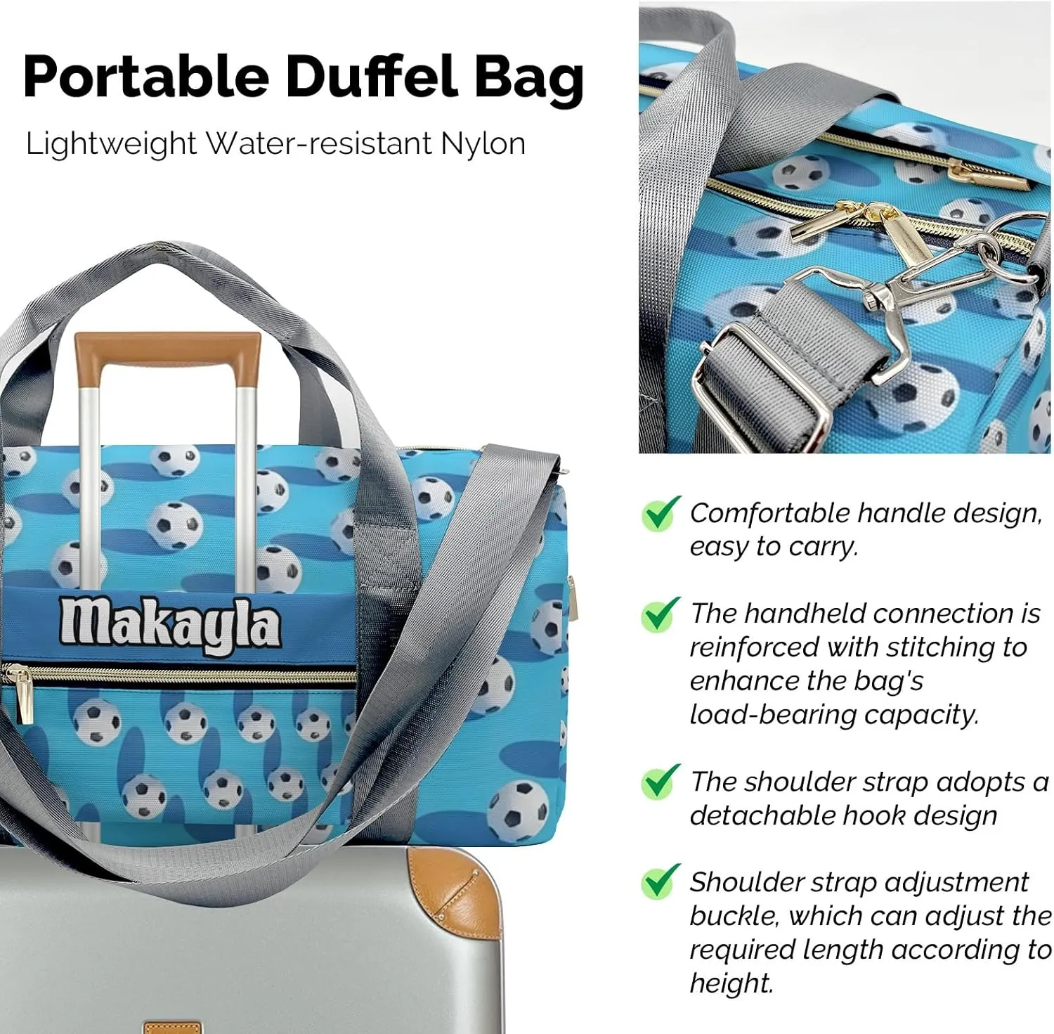 Sport Soccer Balls Blue Personalized Kids Duffel Swim Bag for Boys,Customized Swim Duffle Bag for Boys Man Kids Gifts