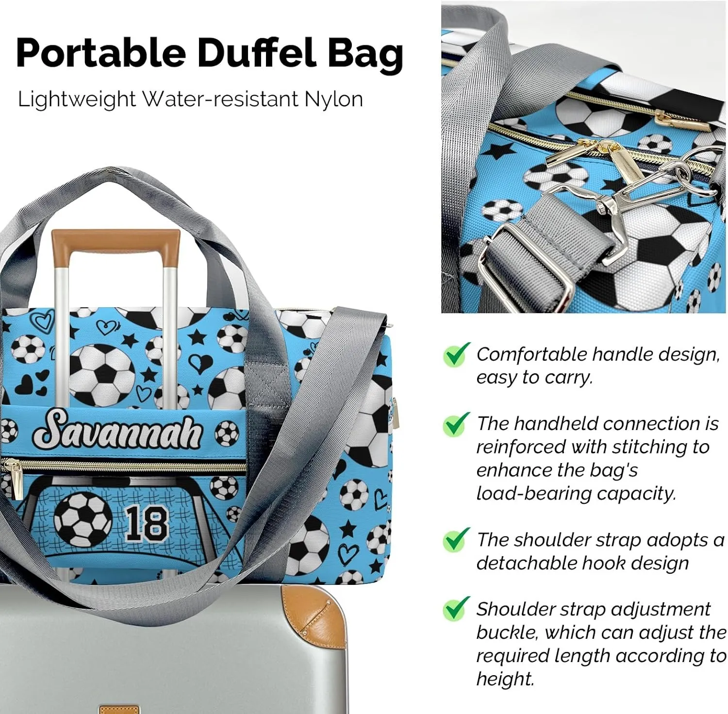 Sport Soccer Balls Team Number Sky Blue Personalized Kids Duffel Swim Bag for Boys,Customized Swim Duffle Bag for Boys Man Kids Gifts