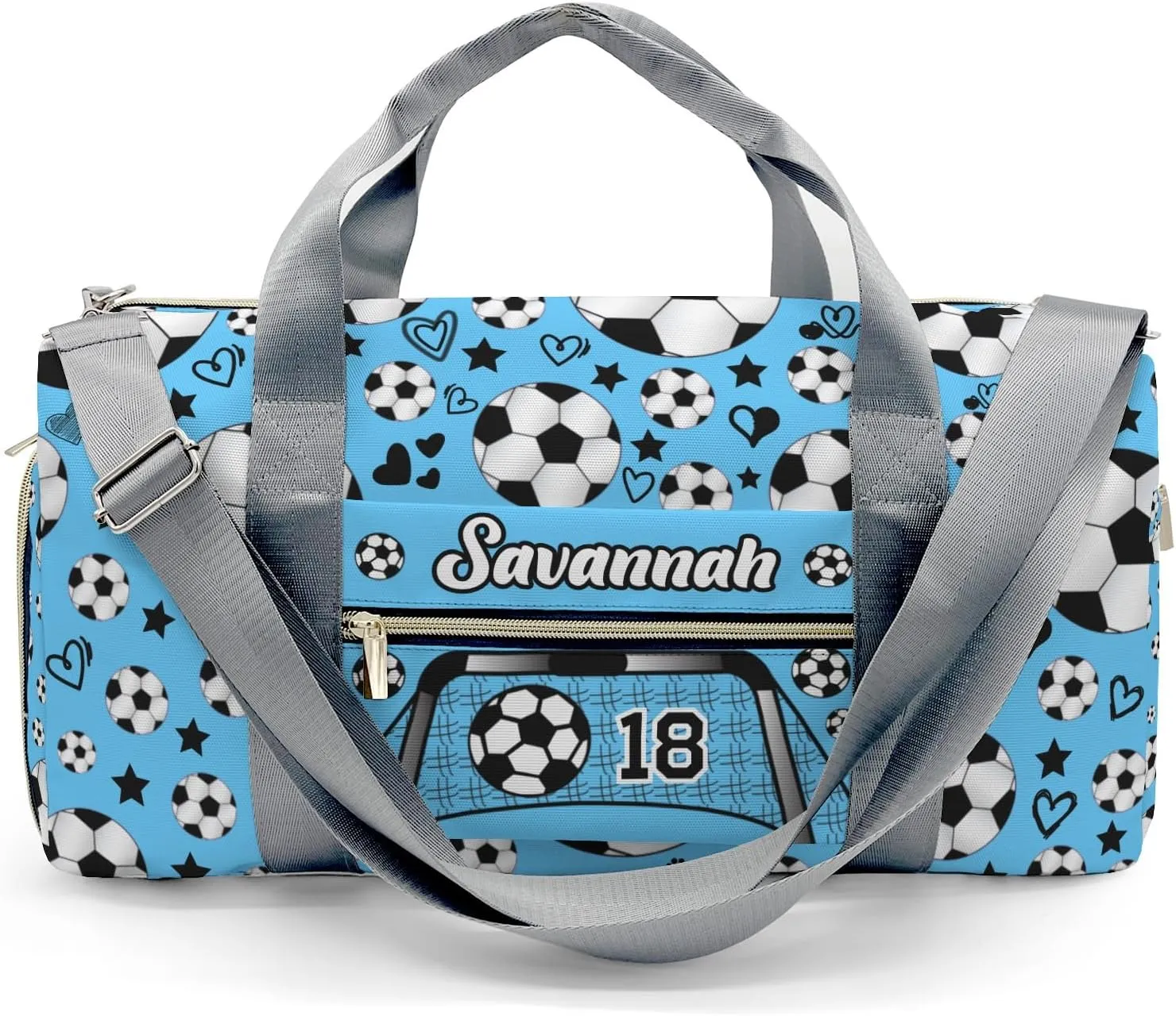 Sport Soccer Balls Team Number Sky Blue Personalized Kids Duffel Swim Bag for Boys,Customized Swim Duffle Bag for Boys Man Kids Gifts