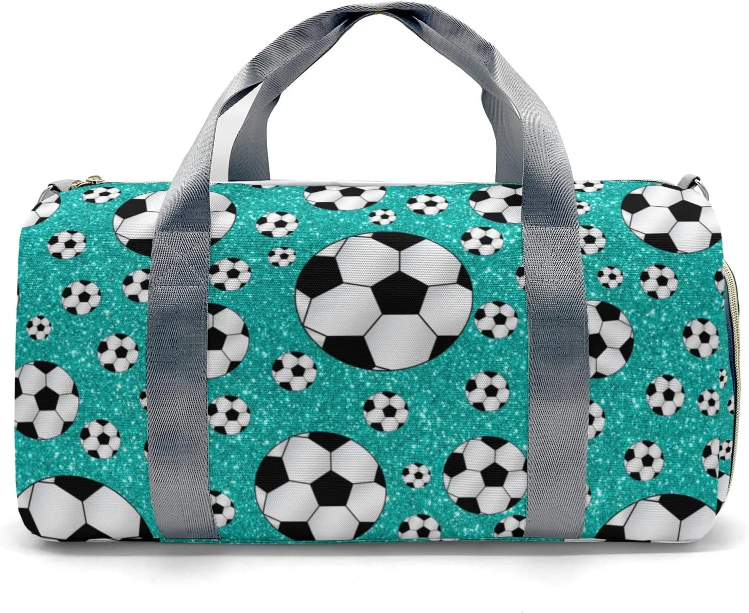 Sport Soccer Balls Turquoise Glitter Personalized Kids Duffel Swim Bag for Boys,Customized Swim Duffle Bag for Boys Man Kids Gifts