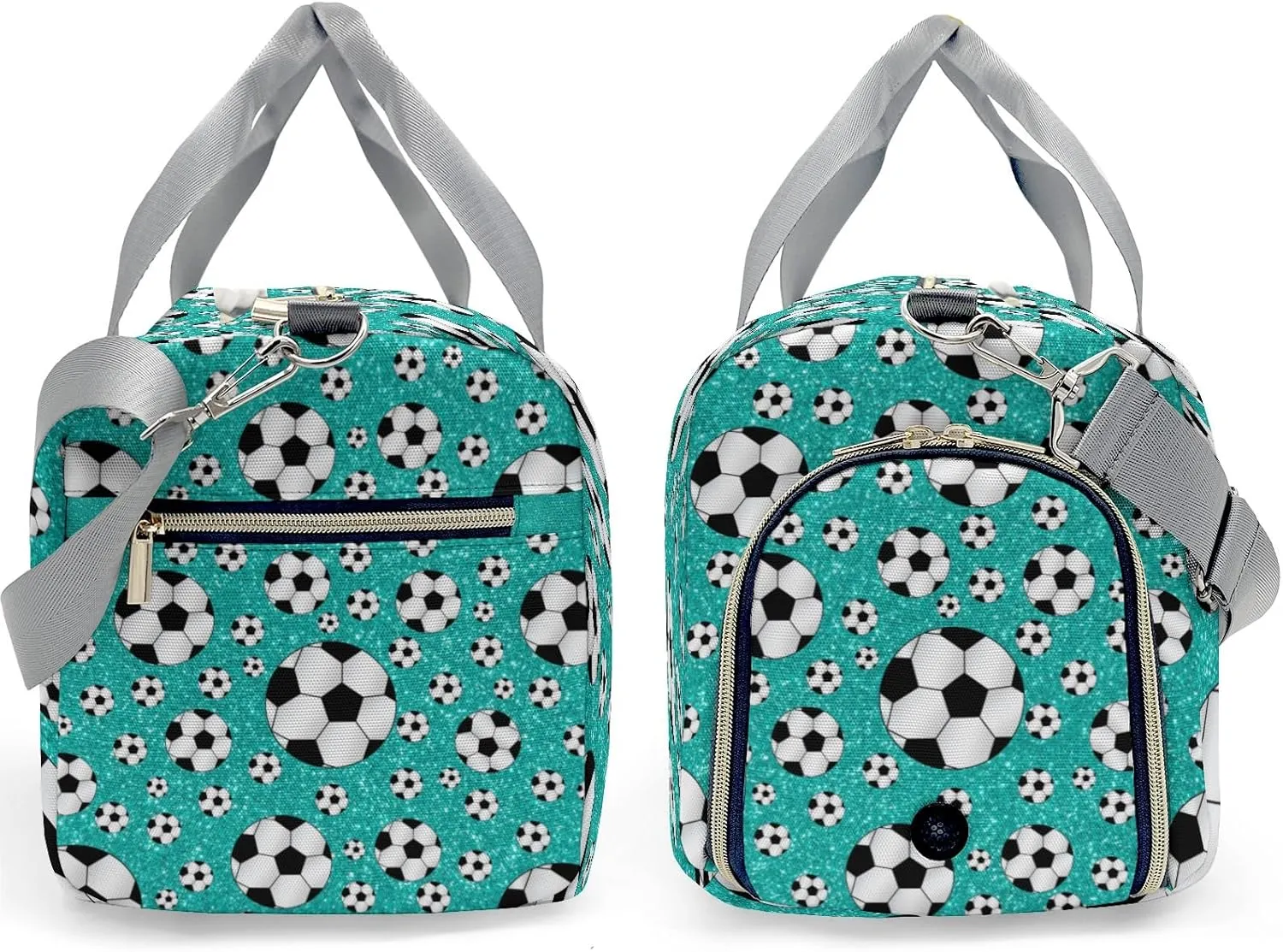 Sport Soccer Balls Turquoise Glitter Personalized Kids Duffel Swim Bag for Boys,Customized Swim Duffle Bag for Boys Man Kids Gifts