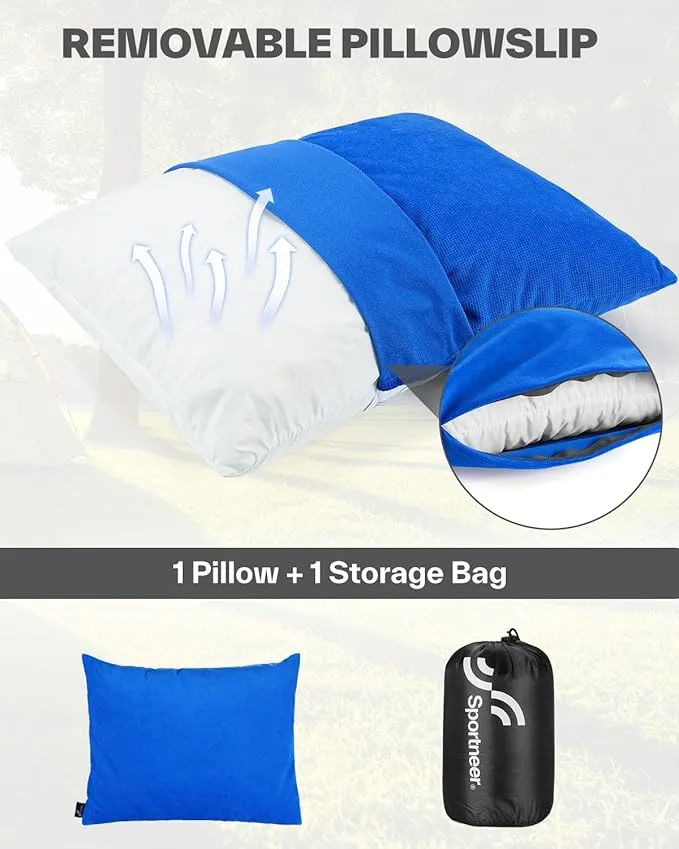 Sportneer Camping Pillow for Sleeping, Compact Camp Pillow Travel Pillow with Washable Cover and Storage Bag Camping Essentials and Travel Pillow for Airplanes Camping Travel