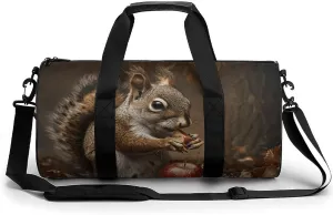 Sports Gym Bag for Women Men Travel Duffel Bag A Squirrel Eats Weekender Bag Canvas Carry on Overnight Bag for Travel Swimming Fitness Workout Sports Duffle Bag
