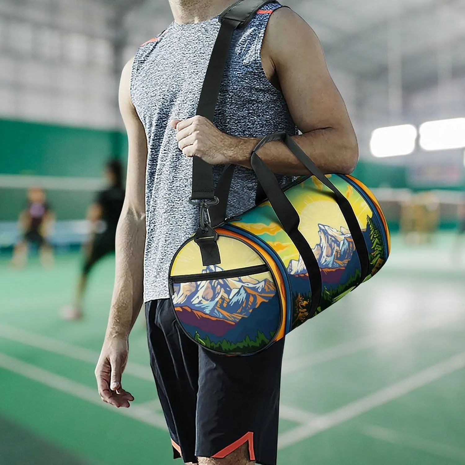 Sports Gym Bag for Women Men Travel Duffel Bag Green Mountains Weekender Bag Canvas Carry on Overnight Bag for Travel Swimming Fitness Workout Sports Duffle Bag, 17.7in/9in/9in, style-1-2