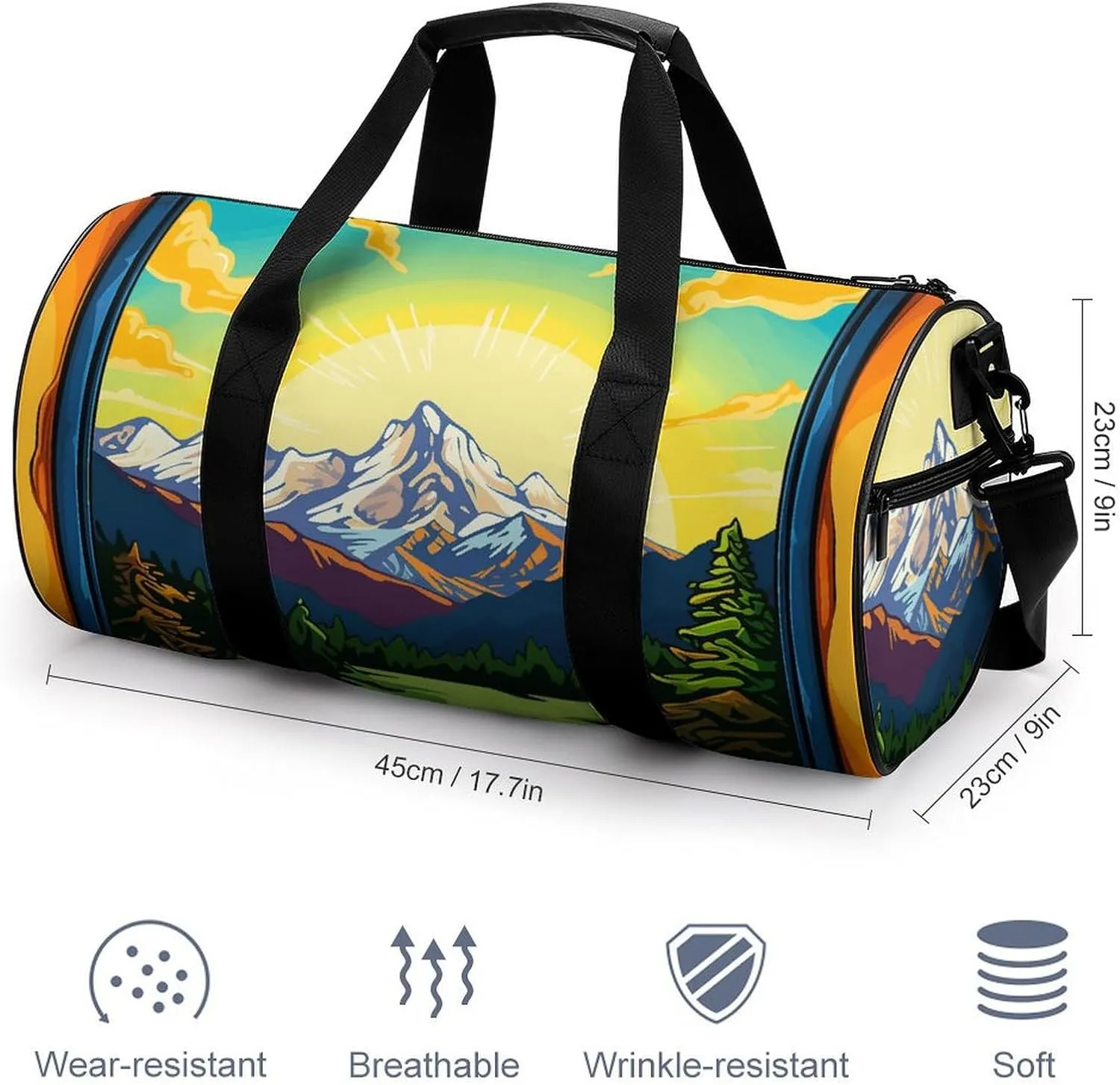 Sports Gym Bag for Women Men Travel Duffel Bag Green Mountains Weekender Bag Canvas Carry on Overnight Bag for Travel Swimming Fitness Workout Sports Duffle Bag, 17.7in/9in/9in, style-1-2