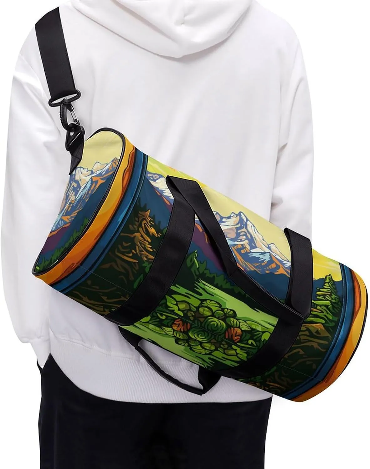 Sports Gym Bag for Women Men Travel Duffel Bag Green Mountains Weekender Bag Canvas Carry on Overnight Bag for Travel Swimming Fitness Workout Sports Duffle Bag, 17.7in/9in/9in, style-1-2