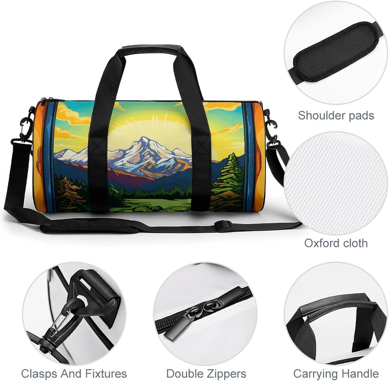 Sports Gym Bag for Women Men Travel Duffel Bag Green Mountains Weekender Bag Canvas Carry on Overnight Bag for Travel Swimming Fitness Workout Sports Duffle Bag, 17.7in/9in/9in, style-1-2