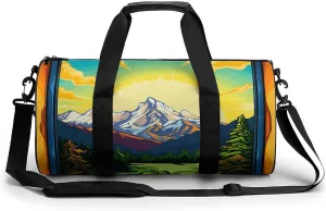 Sports Gym Bag for Women Men Travel Duffel Bag Green Mountains Weekender Bag Canvas Carry on Overnight Bag for Travel Swimming Fitness Workout Sports Duffle Bag, 17.7in/9in/9in, style-1-2