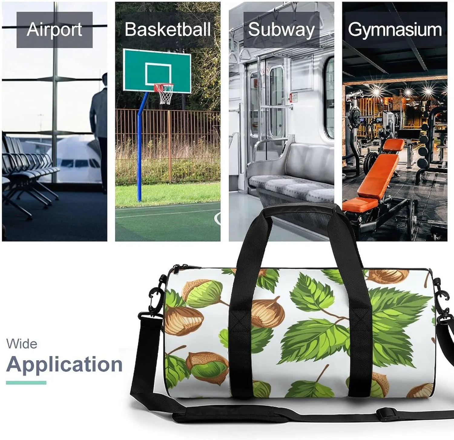 Sports Gym Bag for Women Men Travel Duffel Bag Hazelnuts And Leaves Weekender Bag Canvas Carry on Overnight Bag for Travel Swimming Fitness Workout Sports Duffle Bag