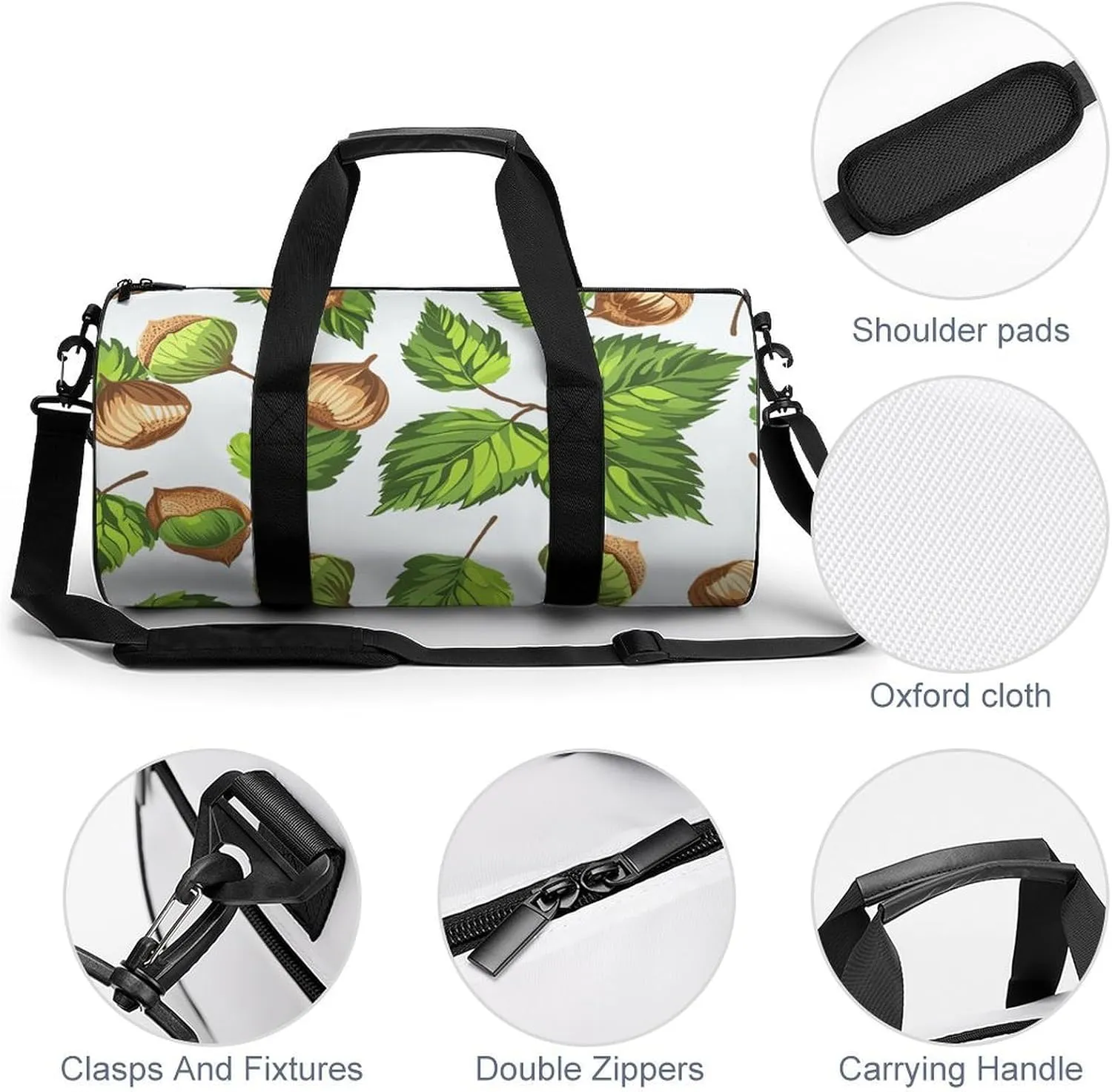 Sports Gym Bag for Women Men Travel Duffel Bag Hazelnuts And Leaves Weekender Bag Canvas Carry on Overnight Bag for Travel Swimming Fitness Workout Sports Duffle Bag