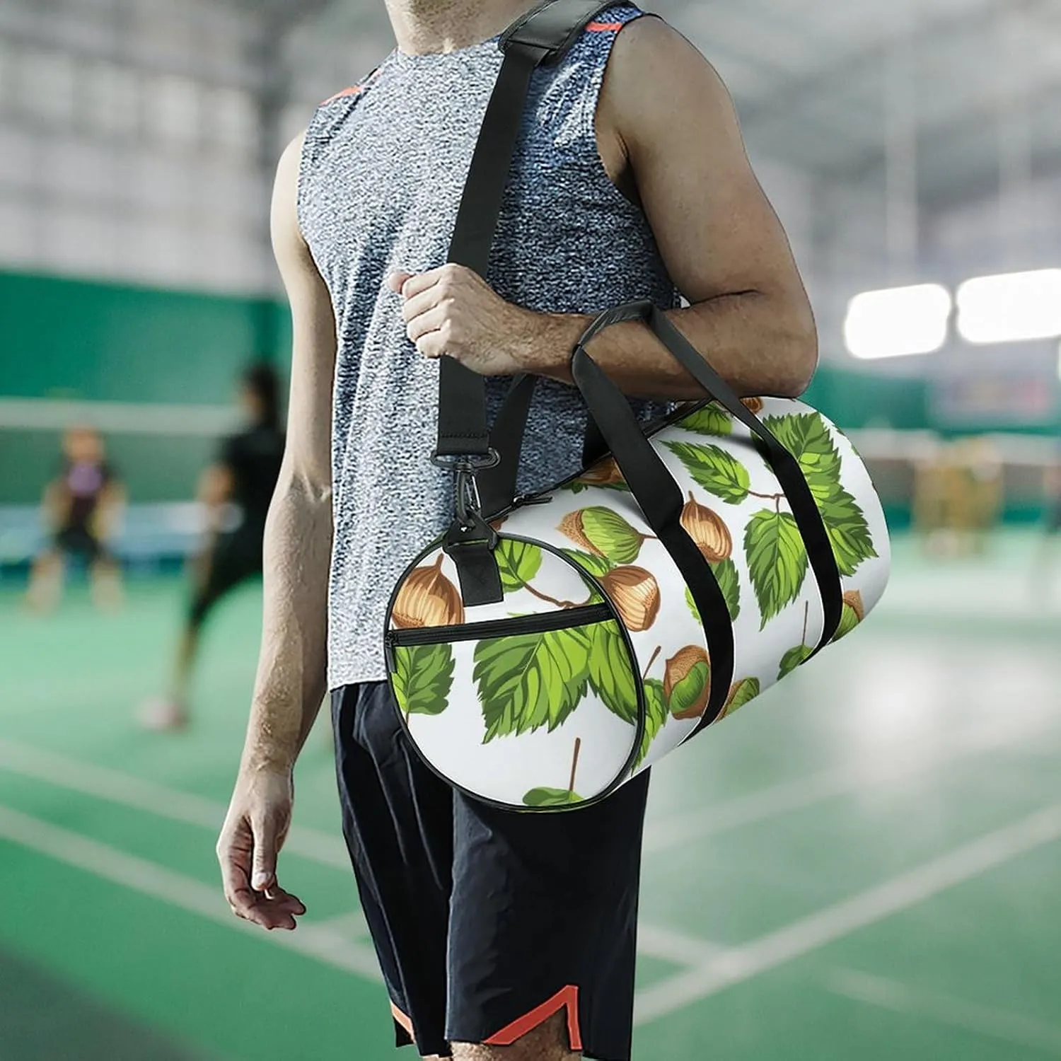 Sports Gym Bag for Women Men Travel Duffel Bag Hazelnuts And Leaves Weekender Bag Canvas Carry on Overnight Bag for Travel Swimming Fitness Workout Sports Duffle Bag
