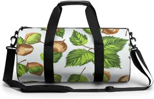 Sports Gym Bag for Women Men Travel Duffel Bag Hazelnuts And Leaves Weekender Bag Canvas Carry on Overnight Bag for Travel Swimming Fitness Workout Sports Duffle Bag