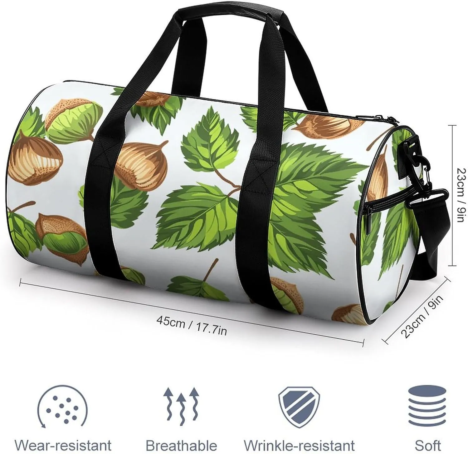 Sports Gym Bag for Women Men Travel Duffel Bag Hazelnuts And Leaves Weekender Bag Canvas Carry on Overnight Bag for Travel Swimming Fitness Workout Sports Duffle Bag