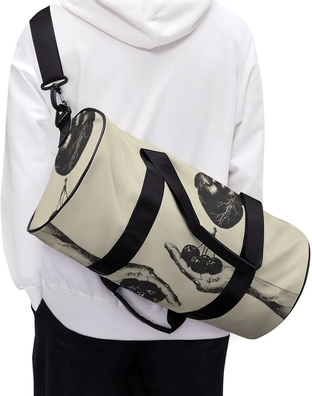 Sports Gym Bag for Women Men Travel Duffel Bag Heart And Cherry Weekender Bag Canvas Carry on Overnight Bag for Travel Swimming Fitness Workout Sports Duffle Bag, 17.7in/9in/9in, style-2-1