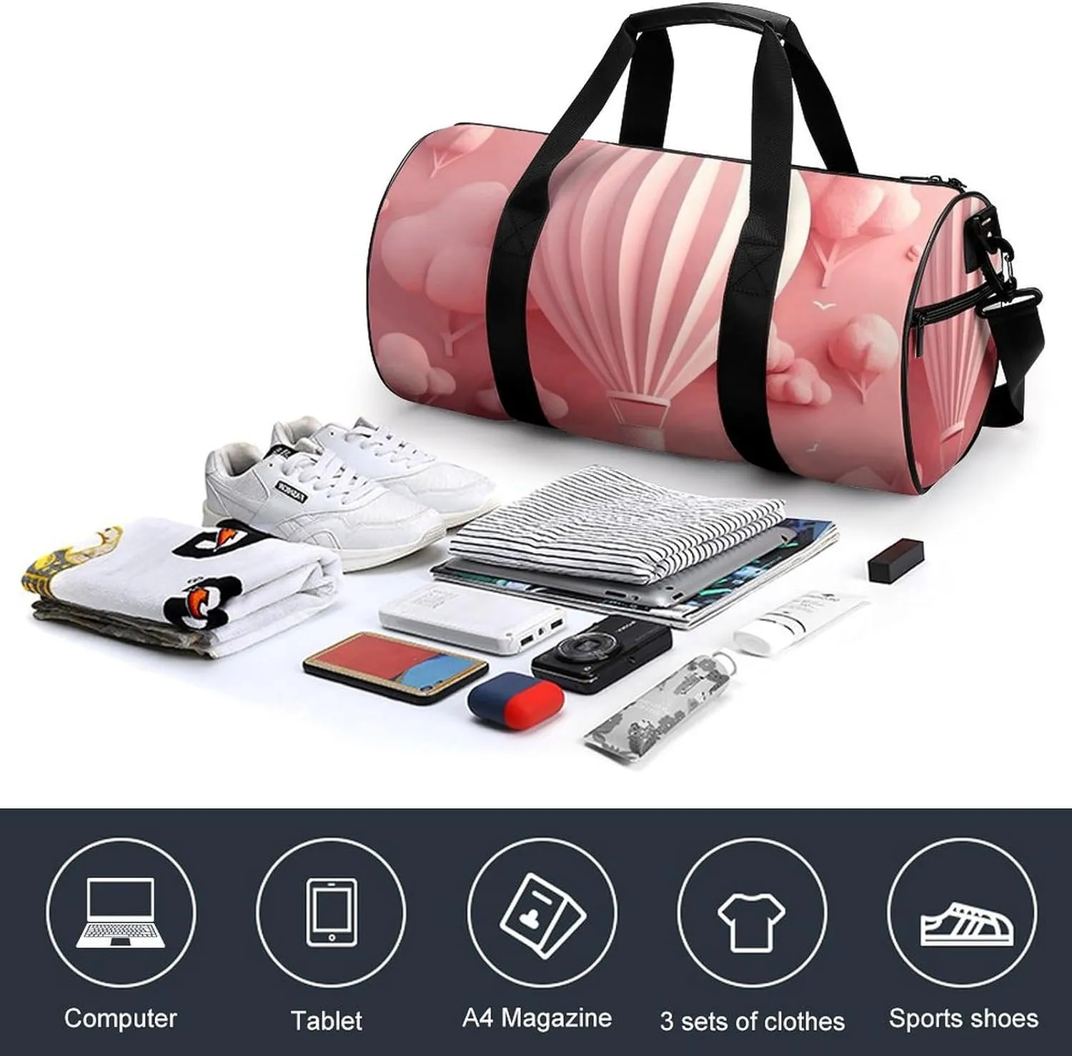 Sports Gym Bag for Women Men Travel Duffel Bag Hot Air Balloon Floating Weekender Bag Canvas Carry on Overnight Bag for Travel Swimming Fitness Workout Sports Duffle Bag