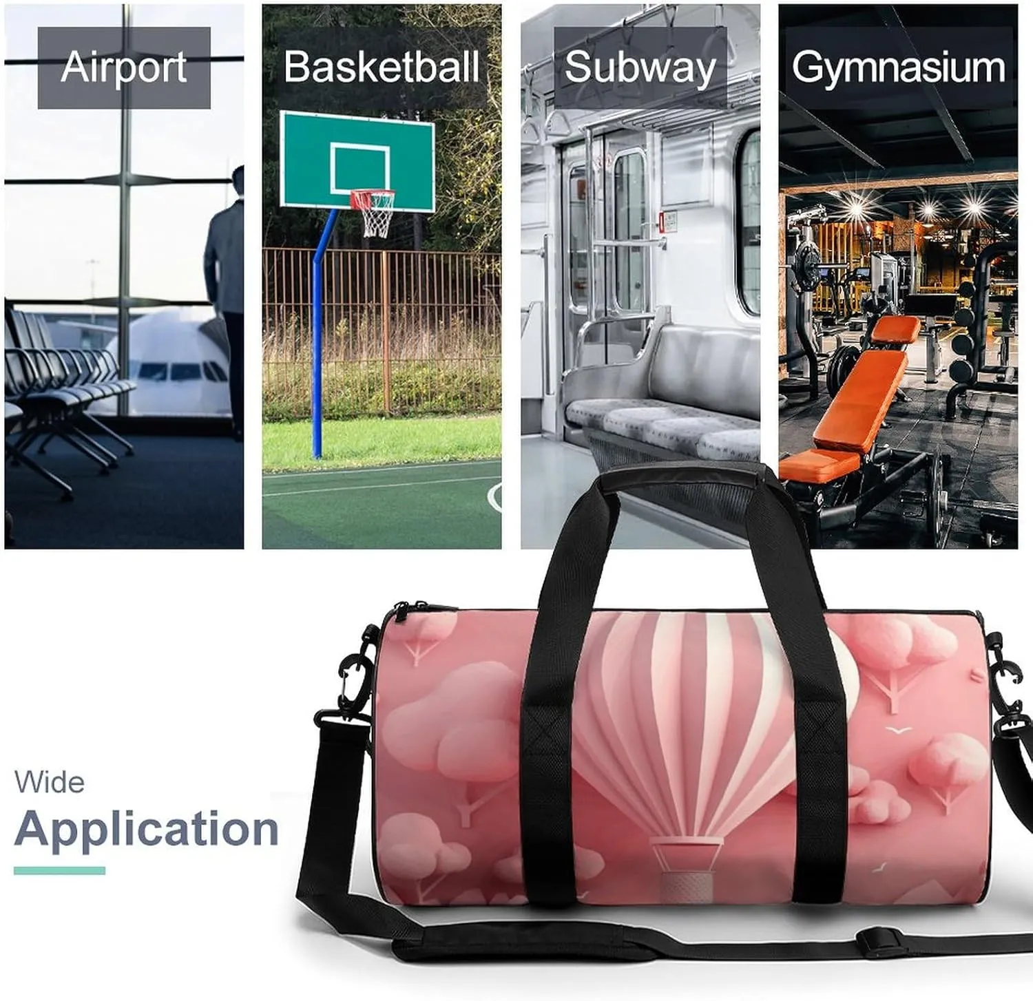 Sports Gym Bag for Women Men Travel Duffel Bag Hot Air Balloon Floating Weekender Bag Canvas Carry on Overnight Bag for Travel Swimming Fitness Workout Sports Duffle Bag