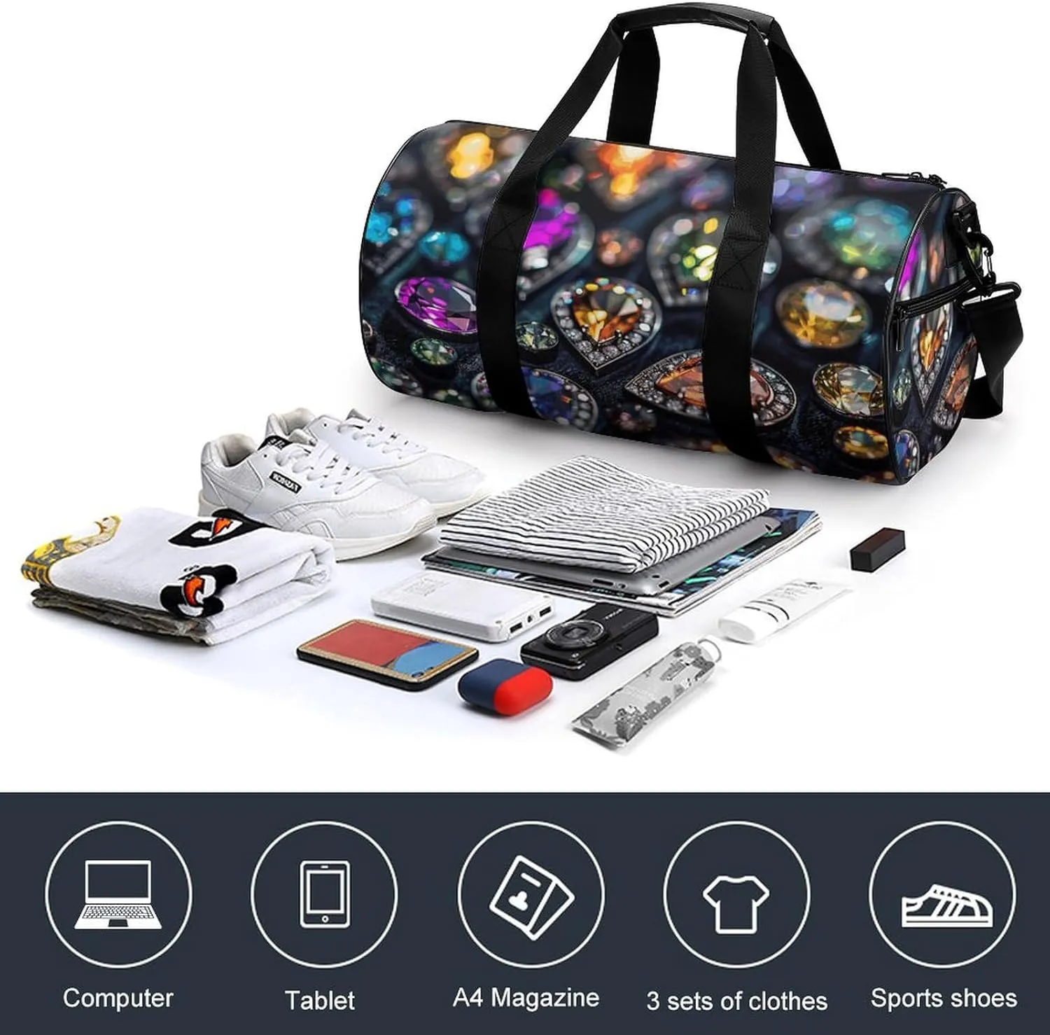 Sports Gym Bag for Women Men Travel Duffel Bag Intricate Jewelry Patterns Weekender Bag Canvas Carry on Overnight Bag for Travel Swimming Fitness Workout Sports Duffle Bag