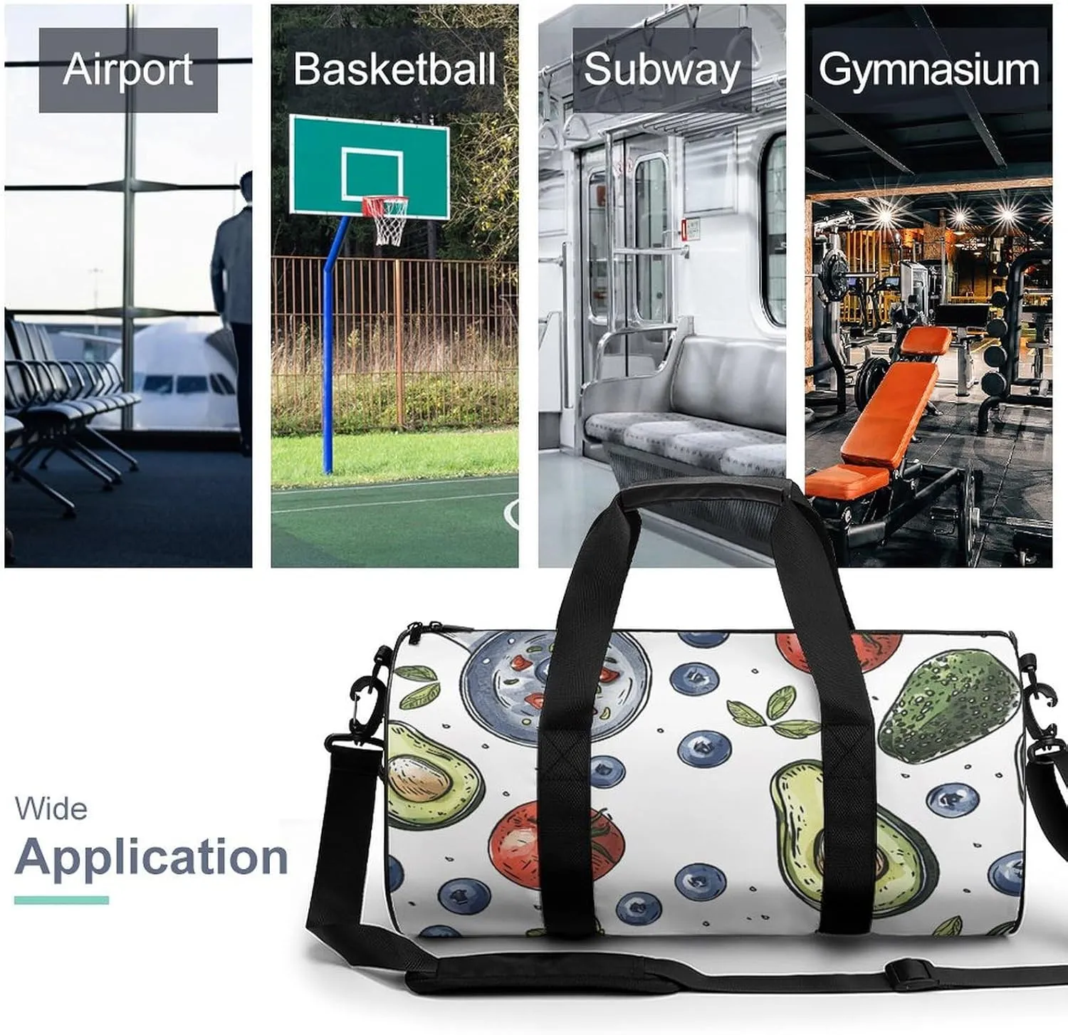 Sports Gym Bag for Women Men Travel Duffel Bag Pot And Blueberries Weekender Bag Canvas Carry on Overnight Bag for Travel Swimming Fitness Workout Sports Duffle Bag, 17.7in/9in/9in, style-1