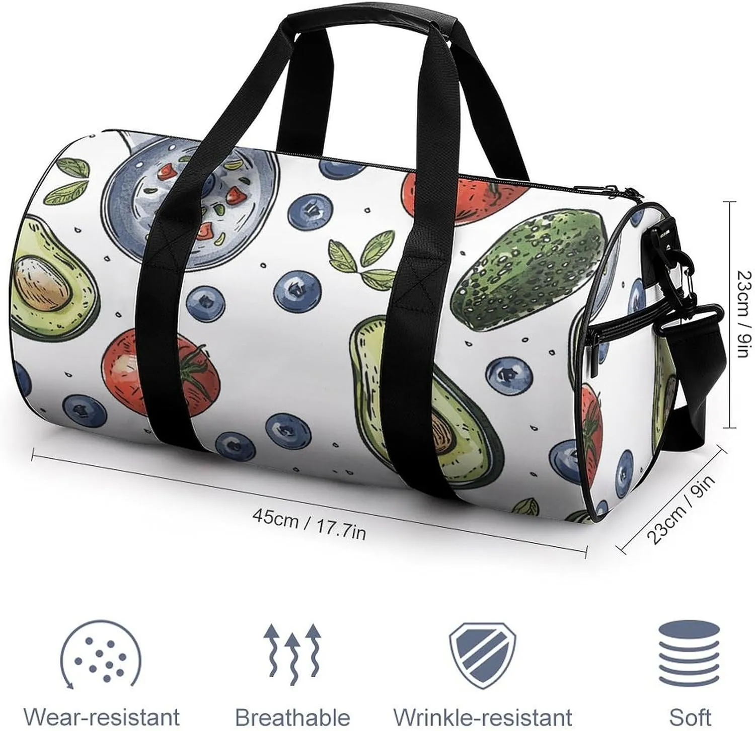 Sports Gym Bag for Women Men Travel Duffel Bag Pot And Blueberries Weekender Bag Canvas Carry on Overnight Bag for Travel Swimming Fitness Workout Sports Duffle Bag, 17.7in/9in/9in, style-1