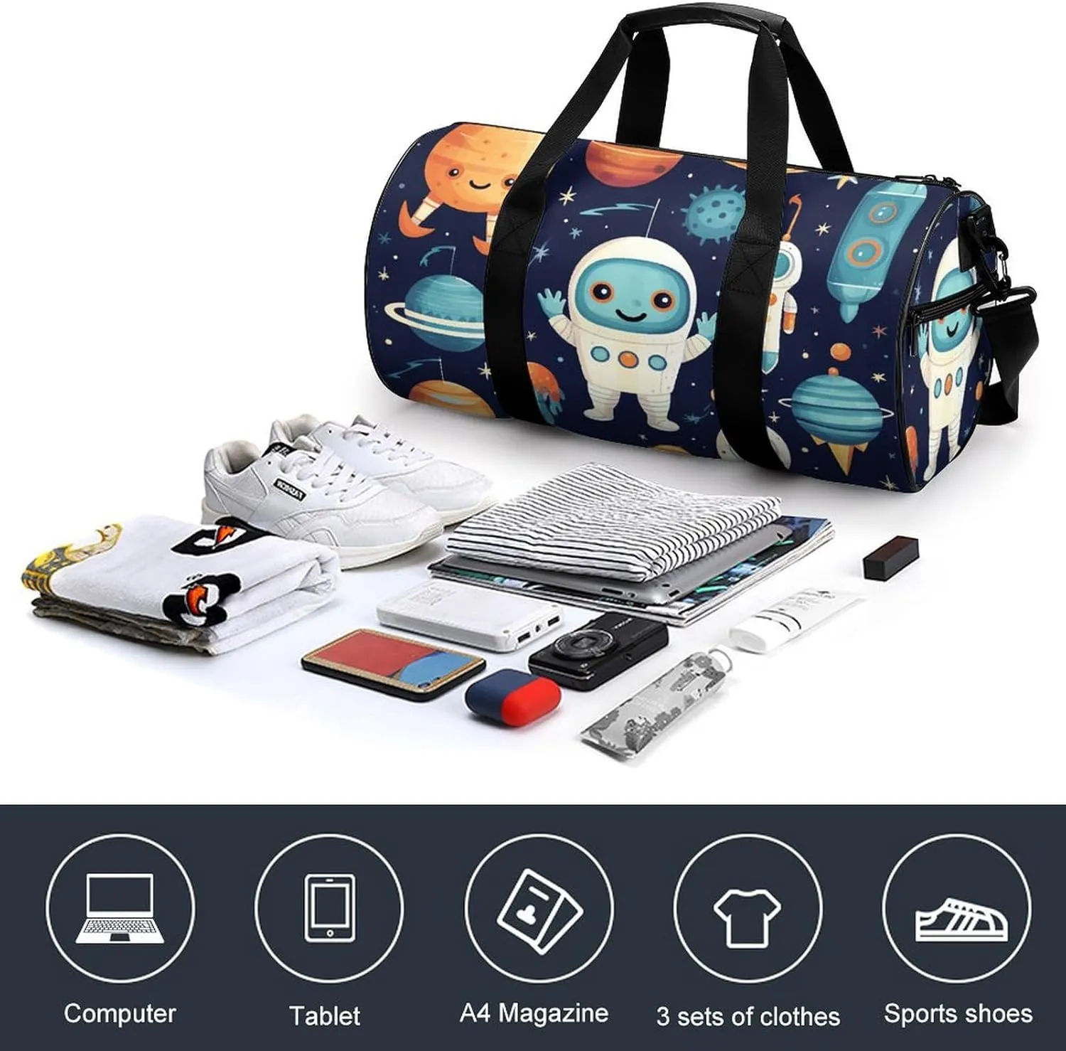 Sports Gym Bag for Women Men Travel Duffel Bag Robot Style Pictures Weekender Bag Canvas Carry on Overnight Bag for Travel Swimming Fitness Workout Sports Duffle Bag