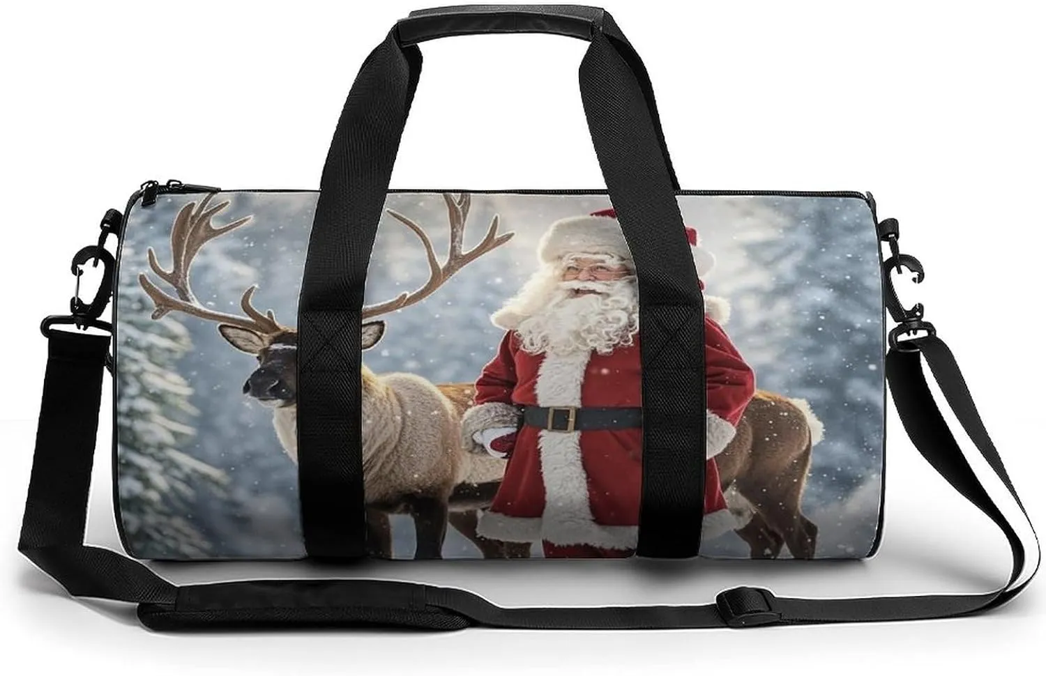 Sports Gym Bag for Women Men Travel Duffel Bag Santa Claus And Deer Elk Weekender Bag Canvas Carry on Overnight Bag for Travel Swimming Fitness Workout Sports Duffle Bag