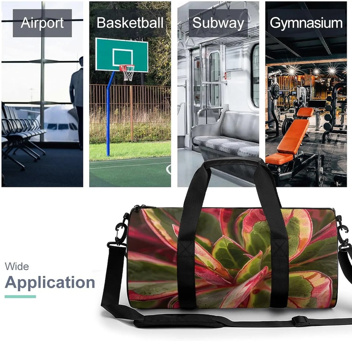Sports Gym Bag for Women Men Travel Duffel Bag Succulent Plant Leaves Weekender Bag Canvas Carry on Overnight Bag for Travel Swimming Fitness Workout Sports Duffle Bag