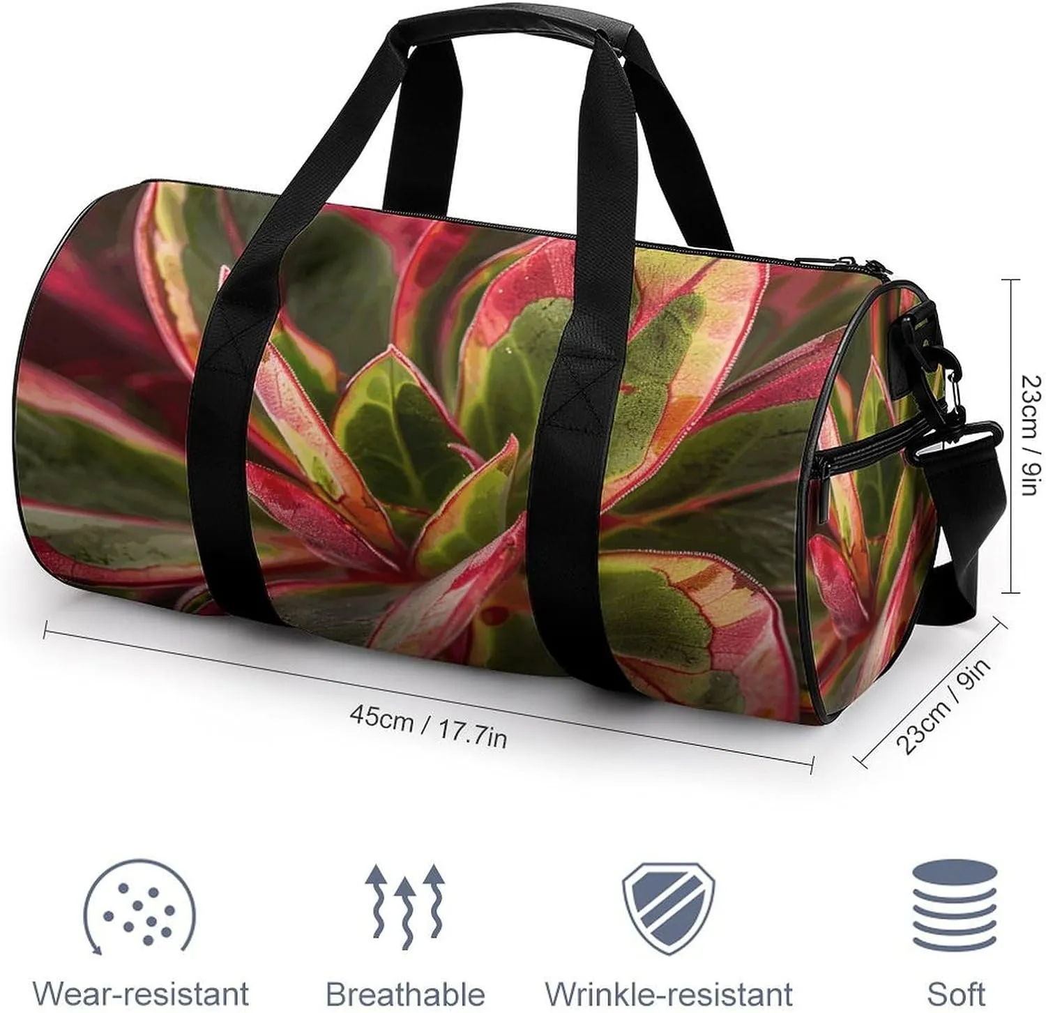 Sports Gym Bag for Women Men Travel Duffel Bag Succulent Plant Leaves Weekender Bag Canvas Carry on Overnight Bag for Travel Swimming Fitness Workout Sports Duffle Bag