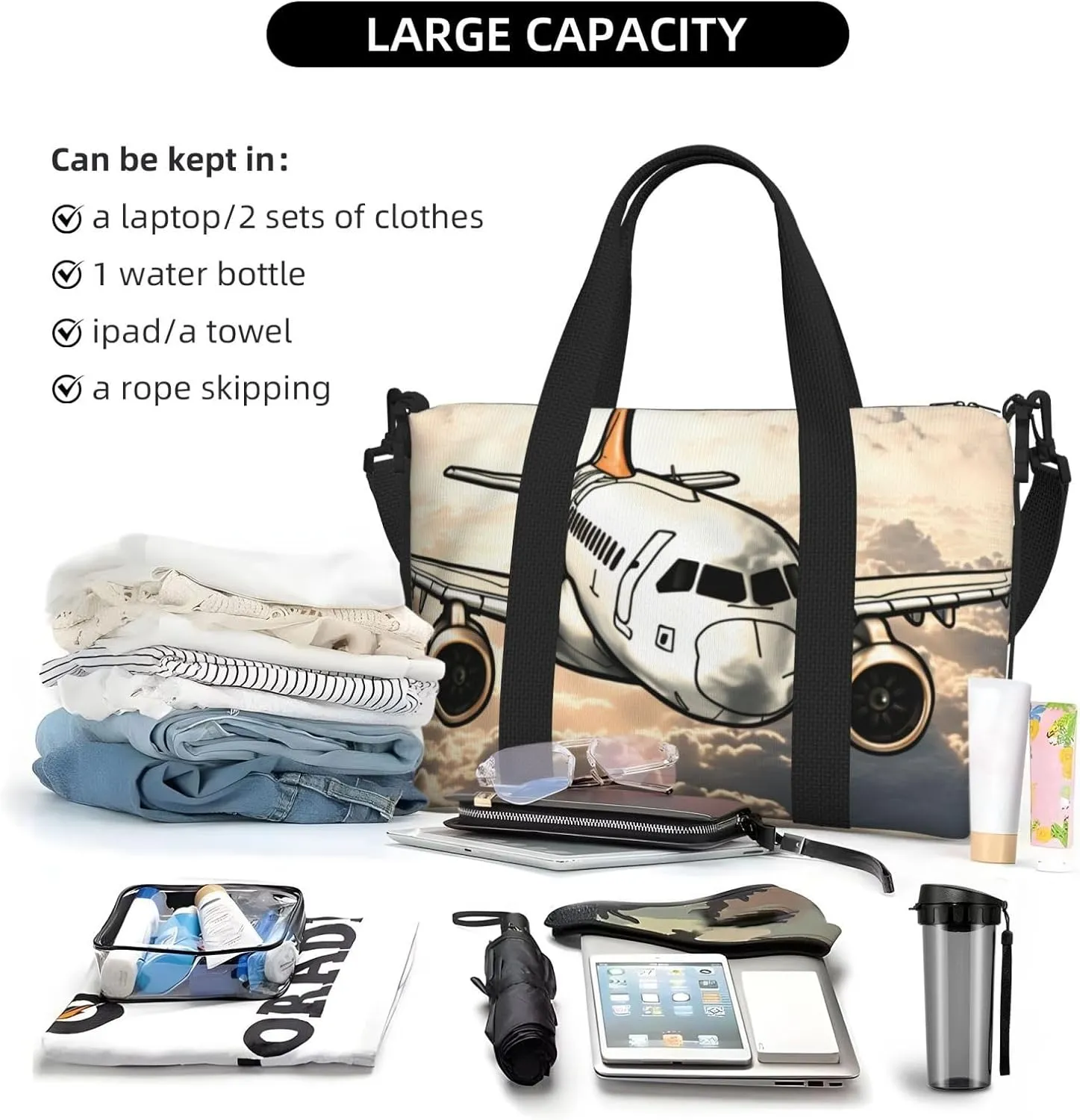 Sports Gym Bag for Women Men Travel Duffel Bag Tote Airplane Flying Weekender Bag Canvas Carry on Overnight Bag for Travel Swimming Fitness Workout Sports Duffle Bag