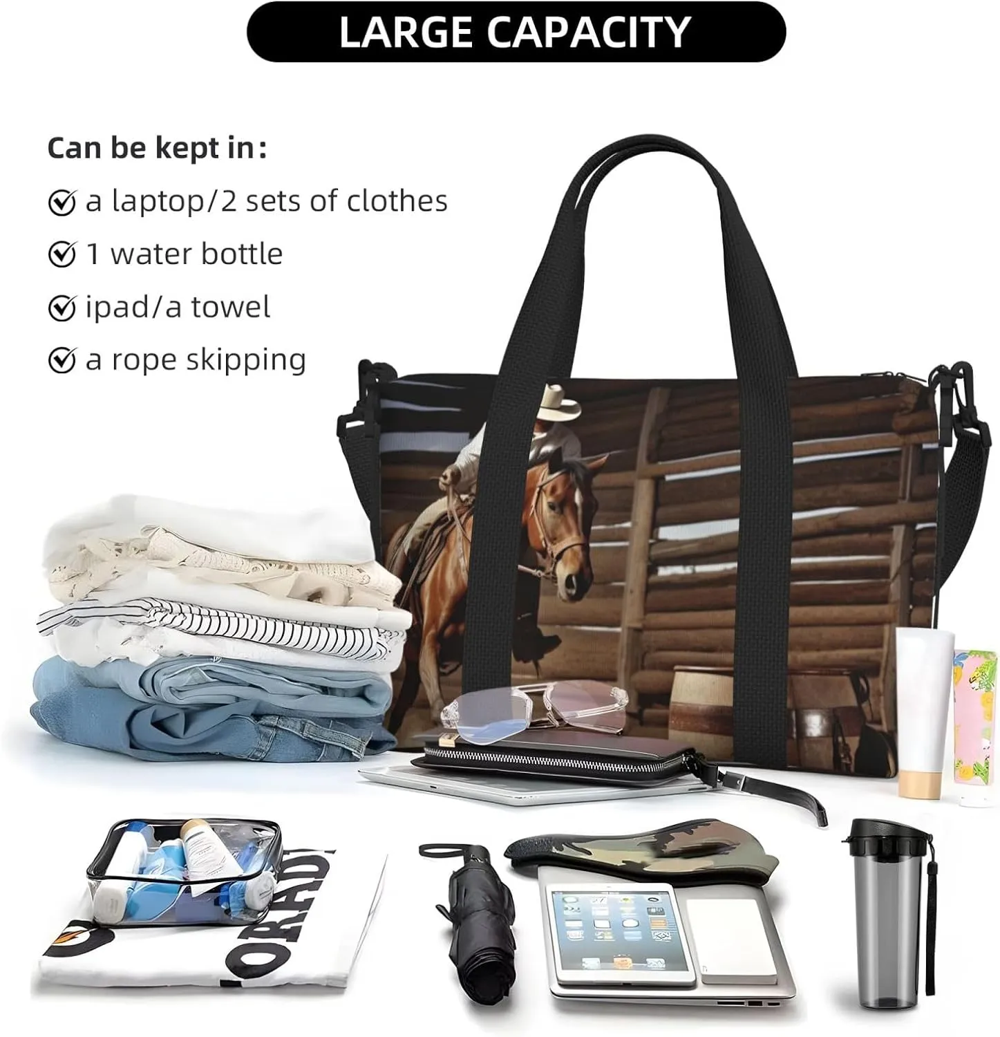 Sports Gym Bag for Women Men Travel Duffel Bag Tote American West Rodeo Weekender Bag Canvas Carry on Overnight Bag for Travel Swimming Fitness Workout Sports Duffle Bag