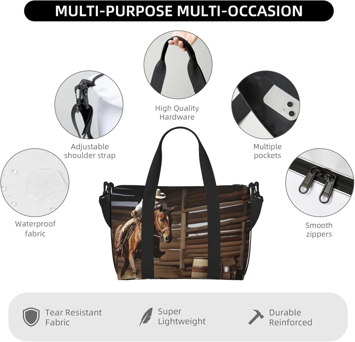 Sports Gym Bag for Women Men Travel Duffel Bag Tote American West Rodeo Weekender Bag Canvas Carry on Overnight Bag for Travel Swimming Fitness Workout Sports Duffle Bag